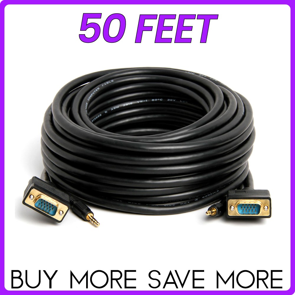 SVGA Cable 3.5mm Audio + 15 Pin VGA Video Monitor Cord Male to Male PC AUX