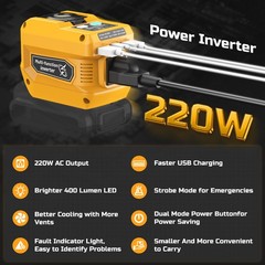 220W Power Inverter for Dewalt 20V Battery, DC 20V to AC 110V Battery Inverter,