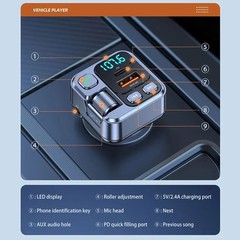 Bluetooth 5.1 FM Transmitter Car Charger – 20W PD Fast Charging & Hands-Free Mic
