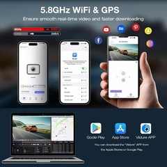 Beferich J18 4K 2.5K Dual Dash Cam GPS WiFi 64GB Card 256GB Max front rear night