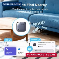 UGREEN Finder Duo (iOS and Android) Air Tracker Tags 4 Pack, Rechargeable Androi