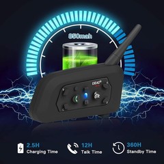 EJEAS V6 Pro Motorcycle Helmet Bluetooth Intercom, 2-Way 1200M V6-2, Black