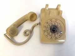 Vintage ITT Model Tan Rotary Dial Desktop Corded Telephone