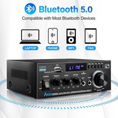 Stereo Receiver AK45: Bluetooth 5.0 300Wx2 Max Power Stereo Home Audio Amplifier
