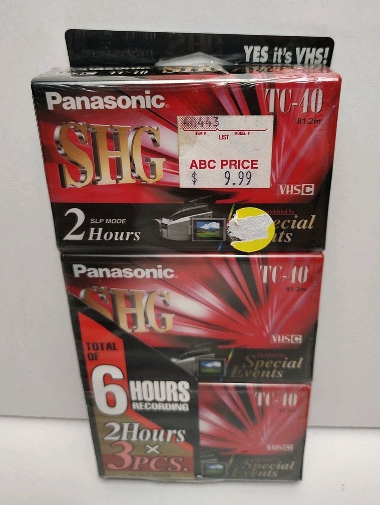 Panasonic VHS-C TC-40 SHG 2 Hours-New Sealed 3 Pack Lot 6 Hours 3 Tapes EXC