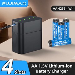 8 PCS PUJIMAX 1.5V Rechargeable AA Lithium-ion Batteries 3400mWh + Charging Dock