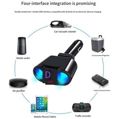 12V DC LCD Car Cigarette Lighter Socket Splitter Dual USB Power Charger Adapter