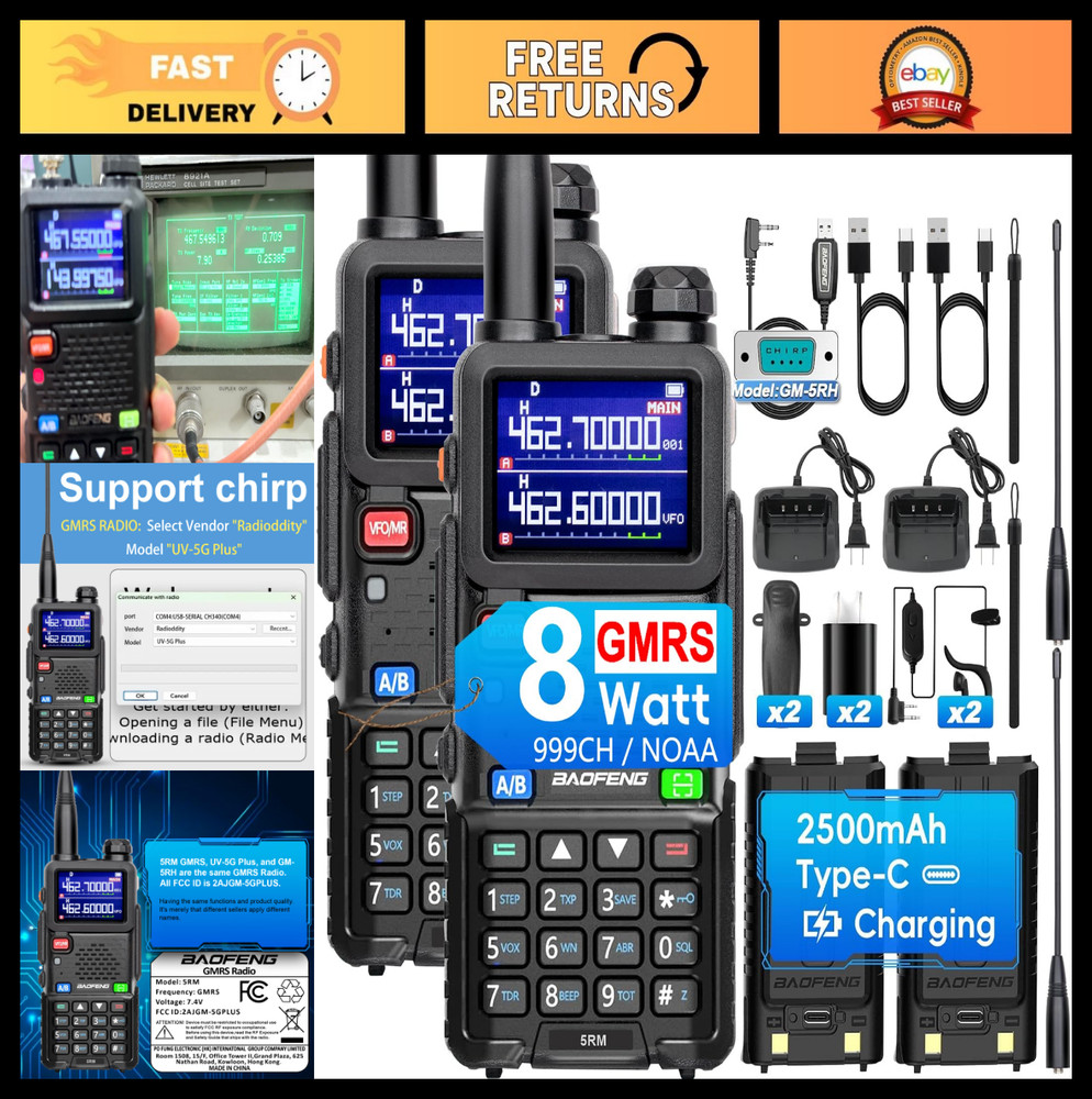 8W GMRS Handheld Walkie Talkies – Long Range Two Way Radios, NOAA/FM/UHF/VHF, 99