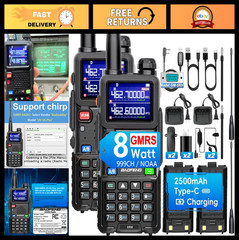 8W GMRS Handheld Walkie Talkies – Long Range Two Way Radios, NOAA/FM/UHF/VHF, 99