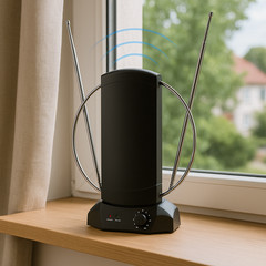 Indoor Amplified Digital TV Antenna with Signal Booster – HDTV, UHF, VHF, FM