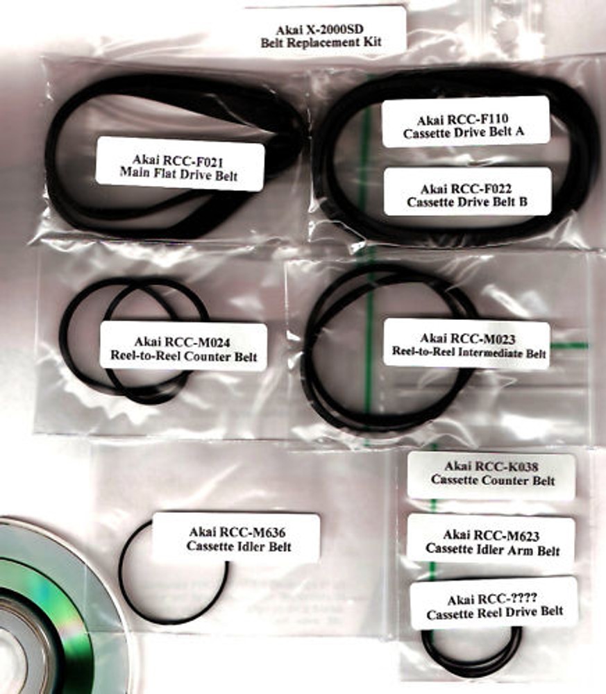 AKAI X-2000 S/SD Reel-2-Reel Belt kit (all 9 belts) + Service Manual on CD