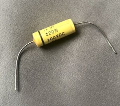 Vintage .1 uF 100V GE Yellow Mylar film Capacitor +-20% Axial lead Polyester 70s