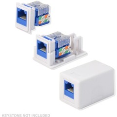1 Port Single Hole Keystone Jack CAT5e/CAT6 White Surface Mount Box (50 Pack)