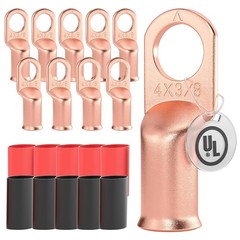 UL Listed 4/0 AWG – 3/8″ Battery Cable Lugs, Heat Shrink Ring Terminals End, Cop