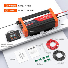 2000W Pure Sine Wave Inverter, Inverter 12V DC to 120V AC for Solar, RV, Truck,