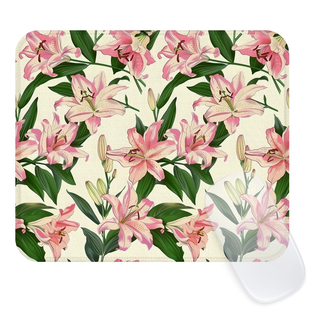 Seorsok Cute Aesthetic Lily Flowers Mouse Mat,Premium Textured Small, Beige01