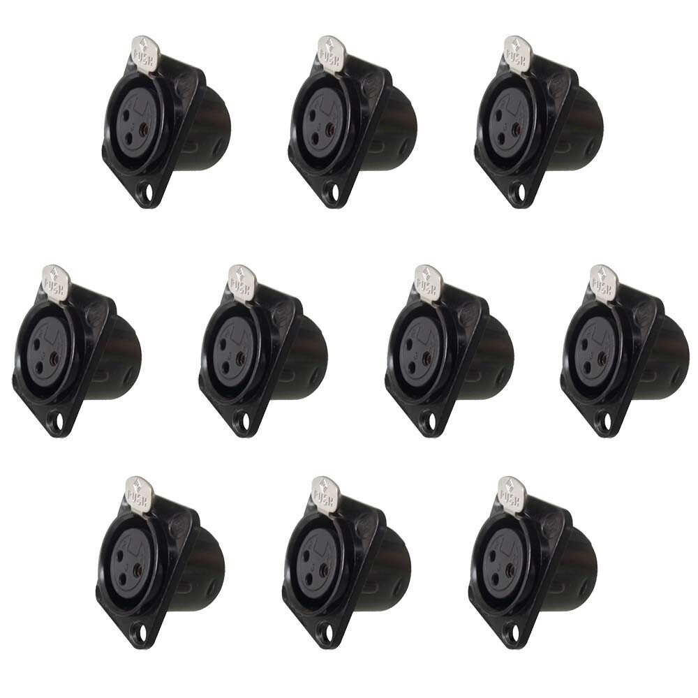 10pcs XLR 3Pin Female Panel Mount Chassis, Fine Black Nickel Plated Housing