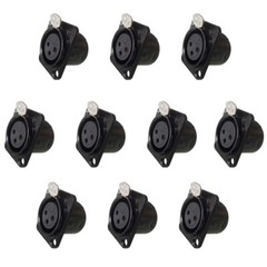 10pcs XLR 3Pin Female Panel Mount Chassis, Fine Black Nickel Plated Housing