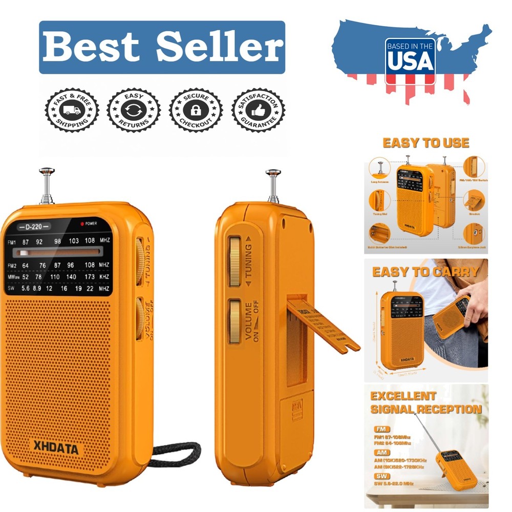 Vibrant Orange D220 Portable Radio – Easy to Use AM/FM/SW Receiver for All Ages