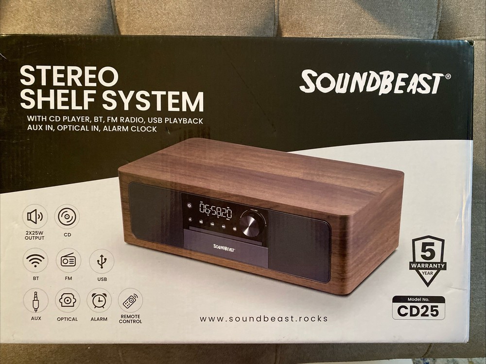 SoundBeast Stereo Shelf System CD Player, Bluetooth, FM Radio, USB Playback, Aux