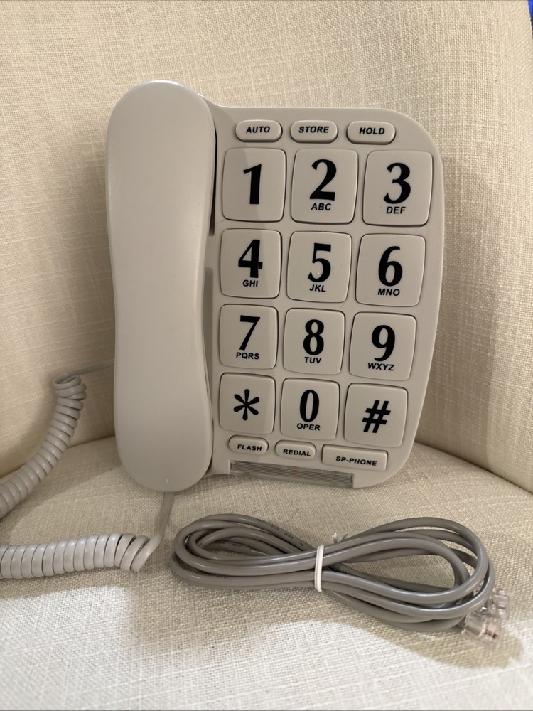 Large Number Big Button Telephone Handset White Home Phone with Speaker & Memory