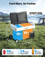 VEVOR Car Refrigerator 37 QT Compressor Electric Cooler with Wheels & Dual Zone