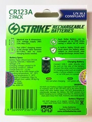 123A CR123A 2/3A Rechargeable Li-Ion Battery 2Pack with USB-C 3.7V 1800mWh BMS