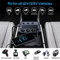 3 Way Car Cigarette Lighter Splitter with USB Fast Charger QC 3.0 & Type-C PD