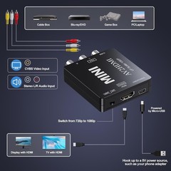 RCA to HDMI, AV to HDMI Converter, 1080P Mini RCA Composite CVBS Video Analogue
