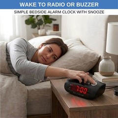 Digital Alarm Clock Radio AM FM USB Charging Red LED Display Battery Backup