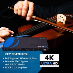 4K60Hz 4×2 HDMI 2.0 Matrix with Audio Extraction, HDCP 2.2/1.4, HDR (Dolby Vi…