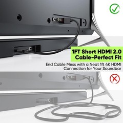 Short HDMI Cable 1FT 4K HDMI 2.0 Slim Flexible Cord 4K@60Hz Monitor TV PC Camera
