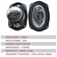 6″ X 9″ 5-way Car Audio Stereo Speakers: 1200W Max Watts Coaxial Pair 6×9-in NEW