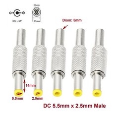 20pcs DC Power Jack 5.5mm x 2.5mm Male Plug Adapter Connector W/ Metal Handle US
