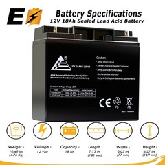 12V 18Ah SLA Sealed Lead Acid Replacement Battery for Universal Battery UB12180