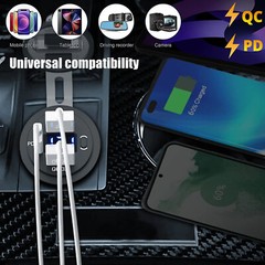 12V-24V PD+QC3.0 Dual USB Car Fast Charger Power Socket Outlet LED Voltmeter Lot