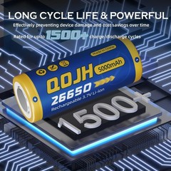 2 Pcs Durable 26650 5000mAh Rechargeable Batteries Safe Power for Indoor/Outdoor