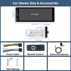 Single Din Car Stereo Wireless Apple CarPlay GPS 6.9 touchscreen Bluetooth Radio