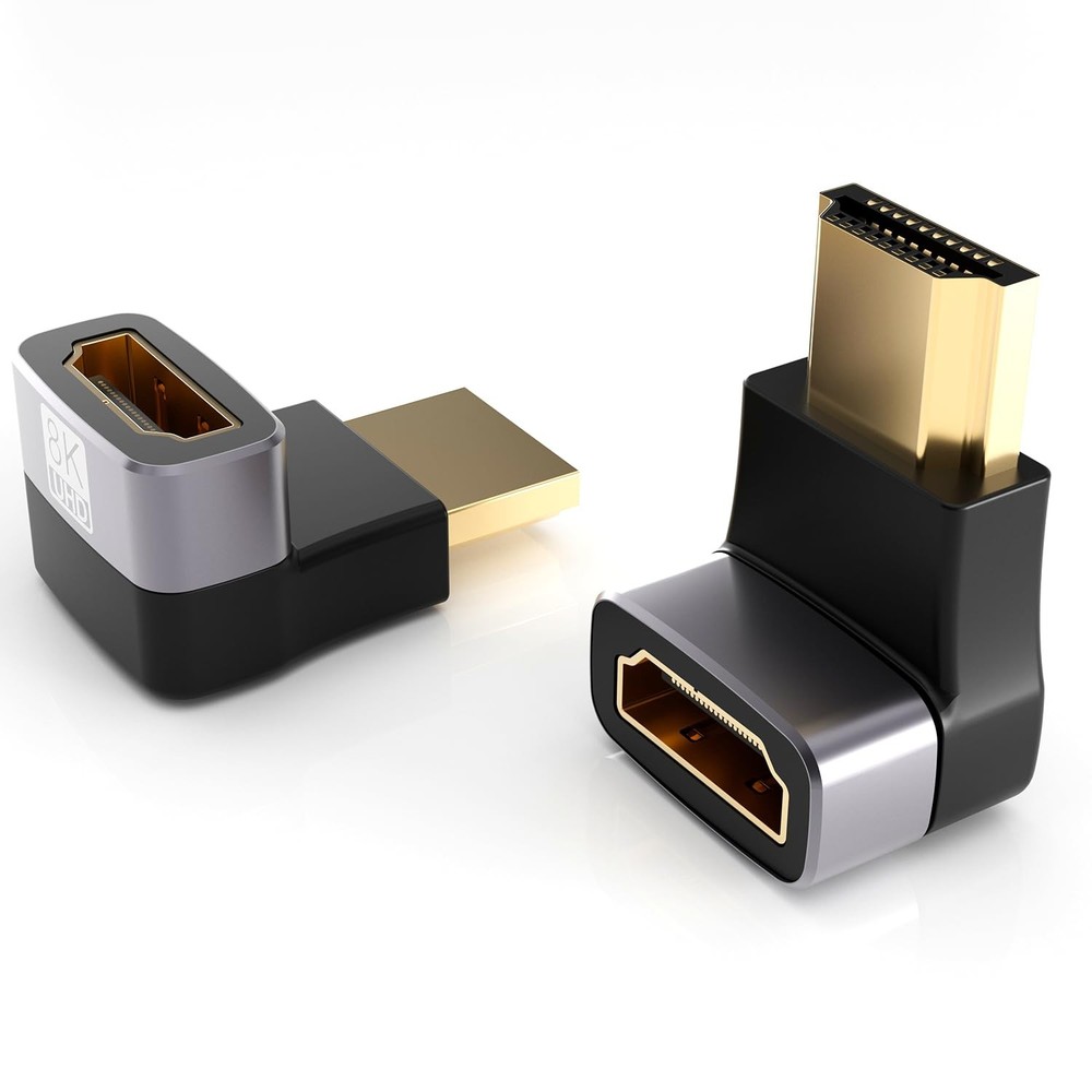 2 Pack Silver Black 8K 60Hz Right Angle HDMI Adapter 90 Degree