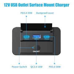 78W 12V USB Outlet Surface Mount Lightweight Dual USB C 30W and QC pack of one