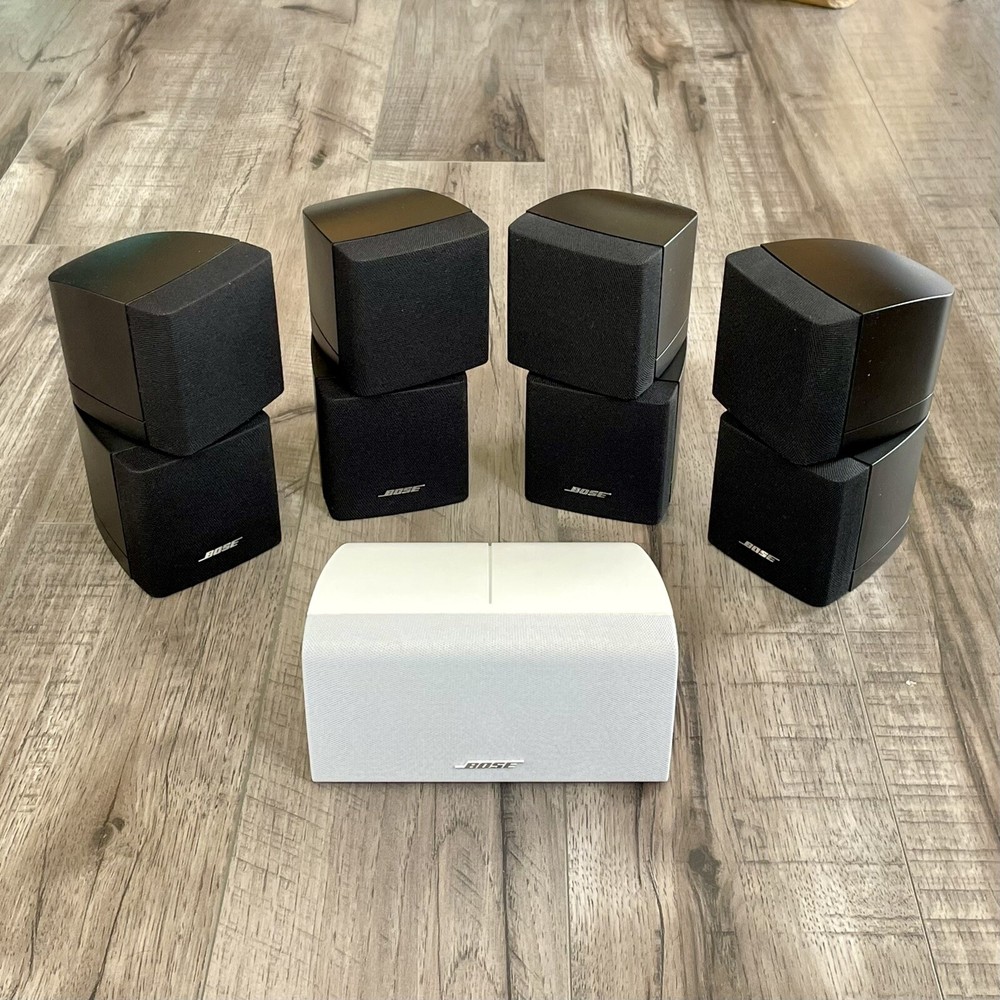 5 Bose MINT Double Cube Speakers Black with White Center Acoustimass Lifestyle