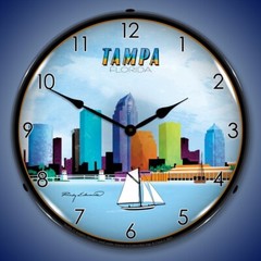 Tampa, Florida City Skyline Lighted Backlit LED Wall Clock Free Shipping