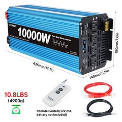 5000W Pure Sine Wave Power Inverter 12V DC to 110V AC 10000W Peak Heavy Duty
