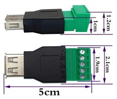 2 PCS USB 2.0 A Screw Terminal Block Adapter Female to 5 Pin Bolt Shield