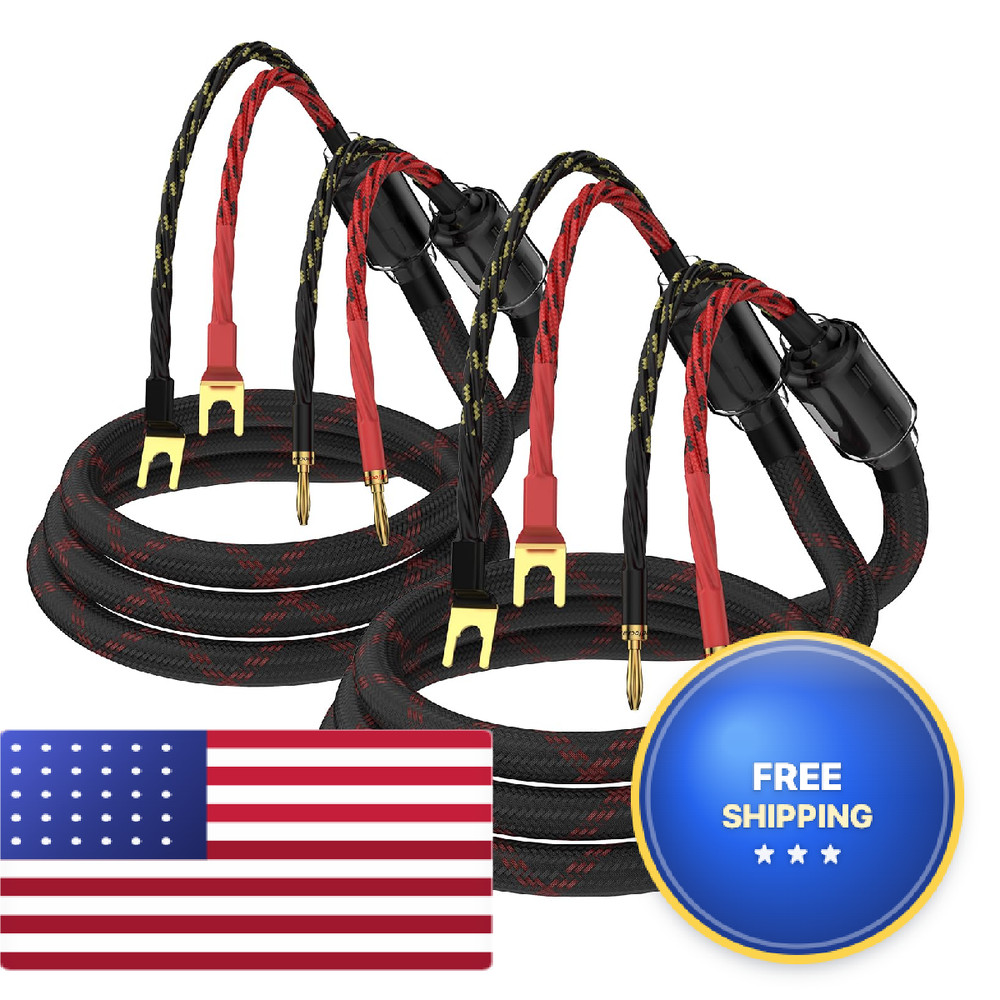 Tertullus 1 Pair Hifi 2.5M/8.20Ft Ofc Speaker Cable Banana To Spade Plugs 4