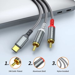 USB C to 2 RCA Audio Cable 6.6 Ft Type-C to RCA Male to Male Y RCA Splitter…