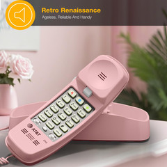 AT&T TRIMLINE 210 Corded Home Phone, No AC Power Required, Improved Pink