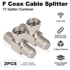 Coaxial Cable Splitter,T Shape TV Antenna Splitter/Combiner RG6 F Type Male to 2