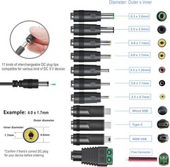 Universal 5V 2A AC Adapter Power Supply with 11 DC Plug Tips AC to DC5V 1.5A 1A
