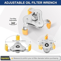 Oil Filter Wrench 3 Jaw Oil Filter Removal Tool Adjustable 2 Anti-Slip Claw